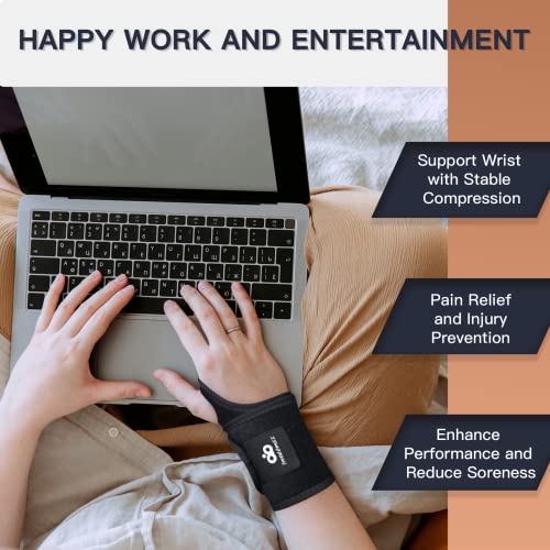 INDEEMAX 2 Pack Copper Wrist Brace Support for Carpal Tunnel, Pain Relief, Arthritis, Tendonitis, Adjustable Wrist Braces Compression Wraps Both Hands, Fit for Men and Women, Black - color: Black