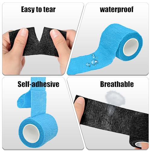 Twavang6 Pack 2 Inches Self Adhesive Bandage Wrap | Breathable Cohesive Bandage Elastic Tape for Pets, Athletic, Sports, Wrist, Knee, Ankle(5 Yards Per Roll, Black) - color: Black, size: 2 Inch