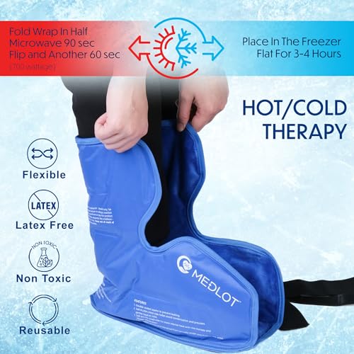Ankle Ice Pack Wrap, Full Foot Large Reusable Hot Cold Therapy Pack for Achilles Tendonitis Relief, Swelling, Plantar Fasciitis, Heel Pain, Plush Lining, with Strap, Birthday Father's Day Gift