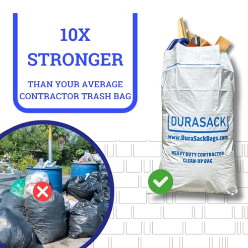 DURASACK Contractor Bags Heavy Duty 40-Gallon, Pack of 16 | Reusable White Woven Polypropylene Contractor Garbage Bags