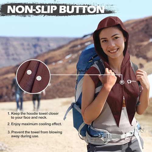 Sukeen Cooling Hoodie Towel, Instant Cooling Towels for Neck and Face, UPF 50 Sun Protection Ponytail Cooling Neck Wraps, Quick Drying Cool Towels for Sports, Gym, Hiking, Camping, Workout, Brown Red