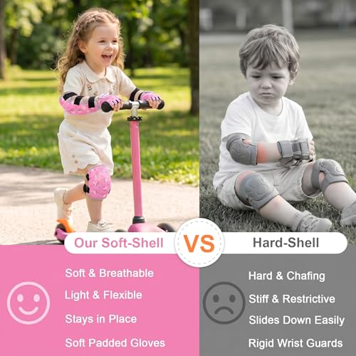 Soft Toddler Knee Pads and Elbow Pads Set with Bike Gloves | Non-Slip Toddler Knee Pads for Boys Girls 2-4 Years, Breathable Kids Protective Gear for Balance Bike, Scooter, Bicycle - color: Pink Unicorns