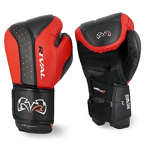 RIVAL Boxing RB10 Intelli-Shock Bag Gloves, Hook and Loop Closure - Ergonomic Fit, 1.25” of Closed Cell Foam for Intense Bag Use - color: Black/Red, size: Medium