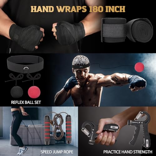 Punching Bag for Adults, 4ft PU Leather 6 in 1 Heavy Boxing Bag Set, Punching Bag with 12oz Boxing Gloves, Hand Wraps, Hanging Bag for MMA Karate Kickboxing Muay Thai Boxing Home - Unfilled - color: Yellow