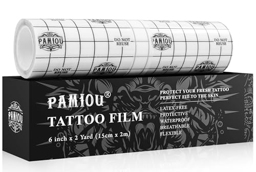 Pamiou Second Skin Tattoo Cover - 6 Inches x 2 Yards Tattoo Aftercare Bandage | Breathable, Waterproof, Transparent, Latex-Free Film, Matte Finish