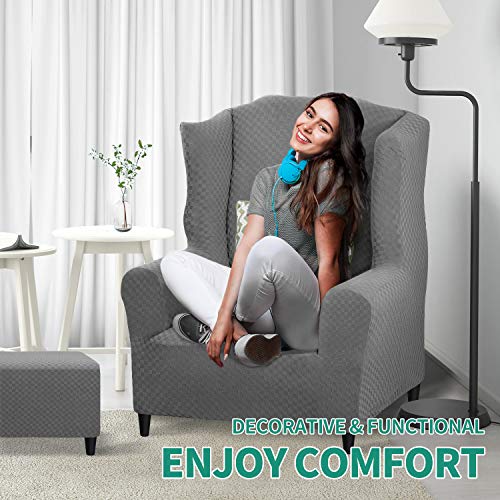 YEMYHOM 1 Piece Stretch Wingback Chair Slipcover Latest Jacquard Design Wing Chair Cover Non Slip Furniture Protector with Foam Rods for Living Room (Wing Chair, Light Gray) - color: Light Gray, size: 1 Pack - Wing Chair