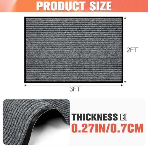 MYFAMIREA Commercial Floor Mat 2' x 3' Extra Large Front Door Industrial Rug Heavy Duty Brush Step Entrance Mat Weather Utility Rug with Non Slip Rubber Backing Low Profile for Entryway, Charcoal Grey - size: 2 x 3 Feet