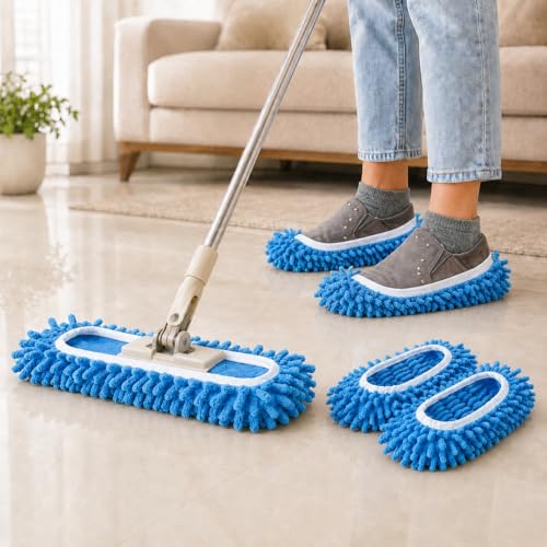 Mop Slippers Floor Cleaning Slippers Reusable Slipper Mop Covers Wearable Floor Cleaner for Household Indoor Use ,Blues - color: Blues