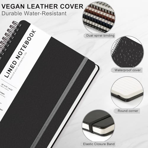 ABERLLS Lined Spiral Journal Notebook with 160 Pages, 8×5.7in, A5 Spiral Notebook, Journaling Notebooks for Work, School, Women, Men, College Ruled Spiral Notebook, Hardcover Leather Journals, Black - color: Black, size: A5