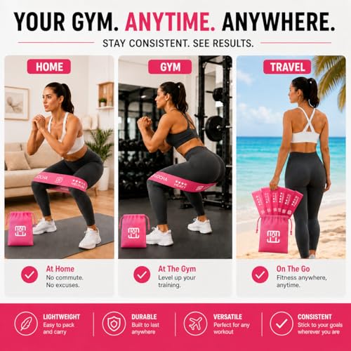 GOCHA Resistance Bands Set of 5 for Exercise & Fitness – Loop Resistance Bands with Carry Bag, Natural Latex Workout Bands for Strength Training, Physical Therapy, Yoga, Pilates, Home Gym (5-40 lbs) - color: Pink Set