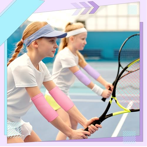 Lenwen 4 Pairs Kids Elbow Brace Compression Arm Elbow Sleeve Knit Guard Gym Protectors for Boys Teen Children Girls Basketball Volleyball Tennis Cycling(5-10 Years,Light Pink, Red, White, Purple) - color: Light Pink, Red, White, Purple, size: 5-10 Years