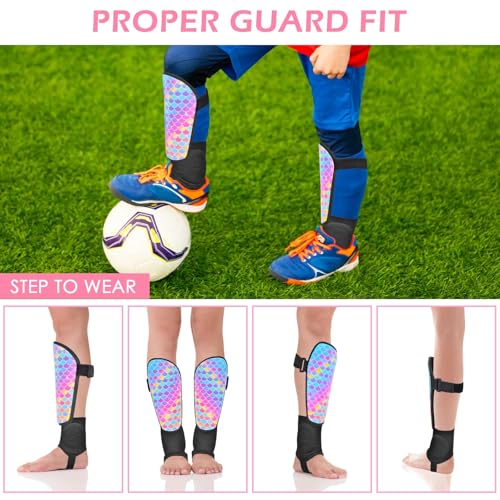 Soccer Shin Guards for Kids Girls Toddler, Shin Pads Shin Guard Equipment with Ankle and Leg Calf Protection Shin Guards Soccer for Kids 2-7 Years - color: Rainbow Mermaid