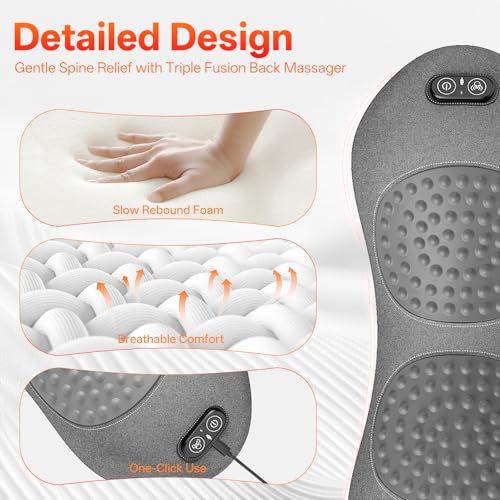 3-in-1 Electric Lumbar Support Pillow for Bed and Chair, Triple Fusion Back Massager with Heated, Vibration and Traction for Lower Back Pain Relief and Spine Support, Gray. - color: Matte Gray