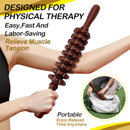 Manual Massager Wooden Handheld Roller Trigger Point Massage Stick for Fascia, Cellulite, Muscle & Abdomen, Body Therapy Massager, Muscle Belly Relief Tool, Coffee - color: Coffee