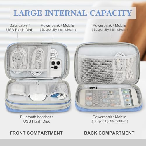 FYY Electronic Organizer, Travel Tech Pouch Bag, Large, Blue Quilted | Wrist Strap, Waterproof, Double Layers Portable Electronics Travel Carrying Case for Cord, Charger, Daily Business Trips Use - color: Blue Quilted, size: Large