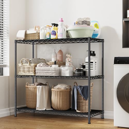 3- Shelf Metal Shelving Unit 35.6Wx14Dx36H,Adjustable Storage Shelves Heavy Duty Garage Steel Shelving for Office,Wire Rack Small Shelf for Kitchen Shelves Laundry Bathroom Pantry Closet Black,2pc - size: Black-35.6"Wx14"Dx36"H（2P）