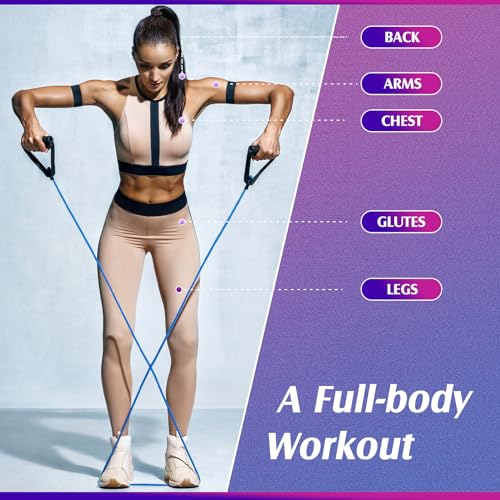 Shappy 10 Pcs Resistance Bands with Handles Exercise Stretch Bands for Exercise Woman Man Training Physical Therapy Workouts Fitness - color: yellow, red, green, blue, black