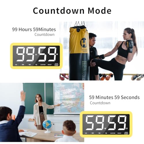 VOCOO Digital Kitchen Timer with 7.8” Extra Large Display, Magnetic, 3 Brightness, 4 Alarms and 3 Volume Levels, Battery Countdown Count Up Timer for Cooking, Classroom, Home Gym (Yellow) - color: Yellow