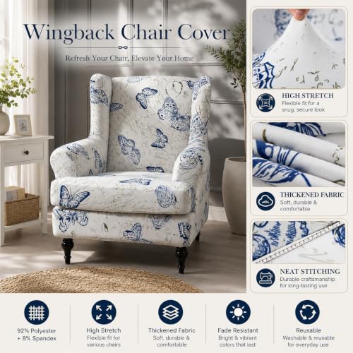 NILUOH Wingback Chair Slipcover 2 Pieces, Stretch Spandex Wingback Chair Covers Washable Slipcover for Wingback Armchairs Non-Slip Furniture Protector with Elastic Bottom for Living Room - color: 16