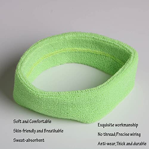Cotton Sweatband Headbands,Pack of 12,Elastic Stretchy Sport Terry Cloth Sweat Bands,Yoga Workout Fitness Exercise Basketball Headband - color: 12pcs x apple green cotton sweatband headbands