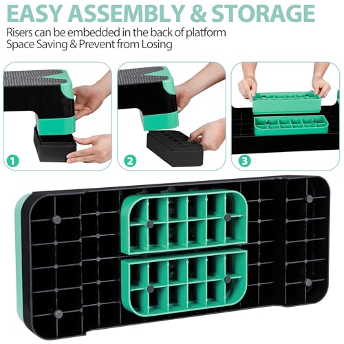 27'' Aerobics Stepper Workout Step Platform with 4 Risers 4"-6"-8" Height Adjustable, Non-Slip Fitness Exercise Workout Trainer for Cardio, Core, Strength Training,Home Gym - color: Green