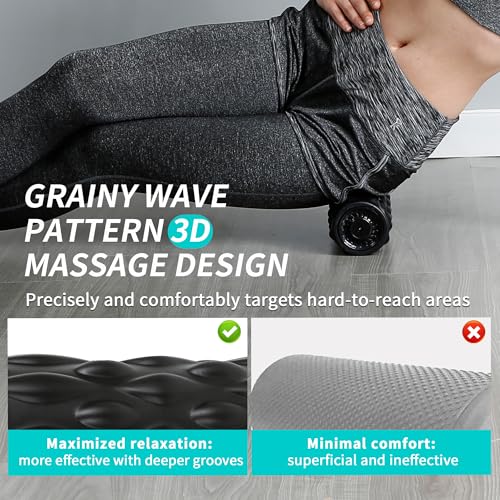 High-Density Vibrating Foam Roller Black with 4 Customizable Speeds for Deep Tissue Massage, Muscle Recovery and Pain Relief -Rechargeable with Portable Bag - color: Black