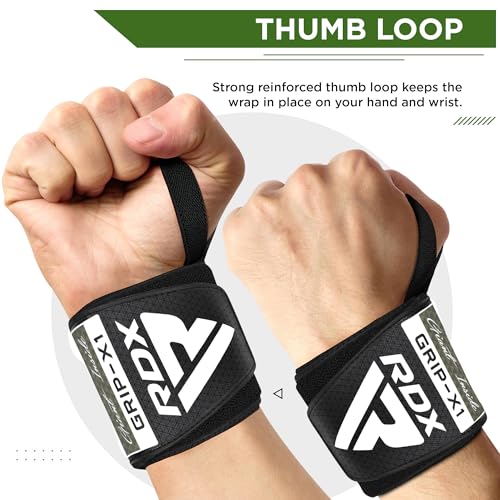 RDX Wrist Wraps for Weightlifting (Pair), IPL USPA Approved, Elasticated 18” Cotton Straps Support with Thumb Loop, Gym Wrap for Weight Lifting Powerlifting Competition Strength Training Bodybuilding - color: Army Green