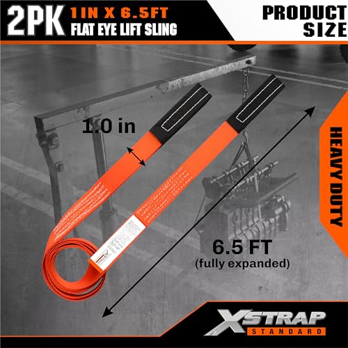 XSTRAP STANDARD 4PK 1"x6.5ft Lifting Sling Straps 2000 lb Vertical Capacity | 1600 lbs Choker / 4000 lbs Basket Capacity, 5:1 Safety Factor Polyester Web Slings for Rigging, Hoist, Tree Stump Removal - style: 2PK 1''x6.5ft