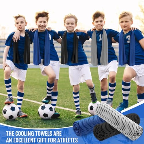 Hosuly 30 Pack Cooling Towels, 40"x12" Ice Breathable Soft Chilly Sweat Rag Microfiber Workout Rags for Gym Cooling Towels for Neck and Face for Yoga Golf Sport Running - color: Black, Dark Blue, Light Gray