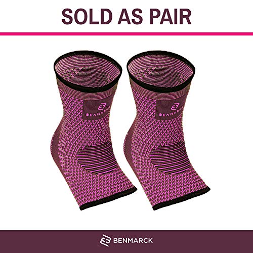 Benmarck Achilles Tendon Support Brace, Plantar Fasciitis Sock, Ankle Compression Sleeve For Running, Tendonitis and Flat Feet Relief - color: Fuchsia Purple