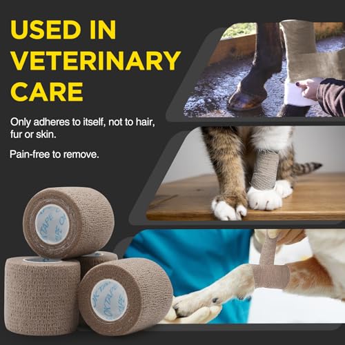 OK TAPE 12 Rolls Self Adhesive Bandage Wrap, Elastic Athletic Tape, Self Stick Bandage Tape, Vet Wrap, Medical Wrap for Wrist, Feet, 2" x 5 Yards - Brown - color: Coffee, size: 2 Inch
