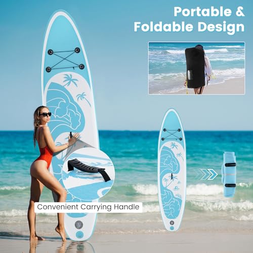 KOTEK 10FT/11FT Inflatable Paddle Board, SUP Paddleboard with Hand Pump, Safety Leash, Repair Kit, Carry Bag, Non-Slip EVA Deck, Stand Up Paddle Board for Youth & Adults - size: 11 FT, style: Light Blue Wave