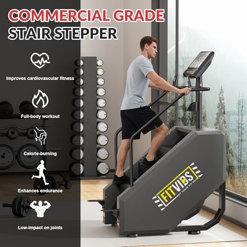 Fitvids Stair Stepper Machine, Commercial Grade Stair Climber with 15 Resistance Levels, Continuous Stair Stepping Machine for Cardio and Lower Body Workouts, LED Screen, Exercise Machine for Home Gym - color: Gunmetal Black
