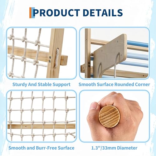 94.5 H 10-in-1 Swedish Ladder, Rock Climbing Wall for Kids and Adults with Slide, Swing, Gymnastic Rings, Rope Ladder, and Monkey Bar, Indoor Jungle Gym