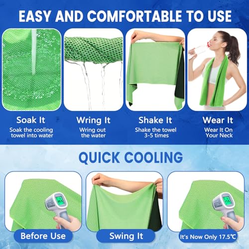 Hosuly 100 Pack Cooling Towels, 40"x12" Cooling Towels for Neck and Face Breathable Soft Chilly Sweat Rag Microfiber Sport Rags for Gym Yoga Golf Running - color: Bright Green