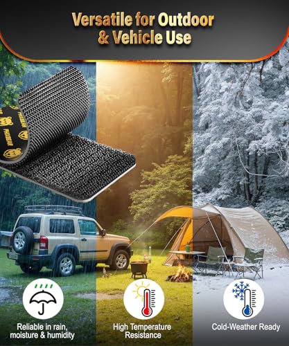 PHIXBEAR Hook and Loop Strips with Super Adhesive Heavy Duty, Heat Resistant Waterproof, 4 Sets 3.6"x2" Square & 8 Sets 2" Round, Car Mats Outdoor or Indoor Use