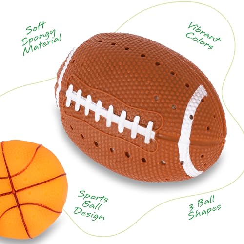 ArtCreativity Pool Toys for Toddlers 1-3, Splash Sports Balls Water Toys, 3 Different Athletic Water Ball Designs Include Football, Basketball & Soccer Ball, Spongy Pool & Bath Toys for Kids Ages 4-8 - size: 3 Sport Balls