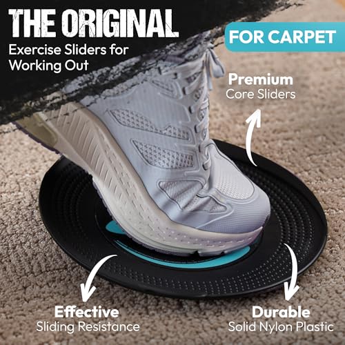 Gliding 9” Sliders for Working Out on Carpet Floors, 1 Pair + 4 Videos | The Original Exercise Sliders - color: Black (Carpet)