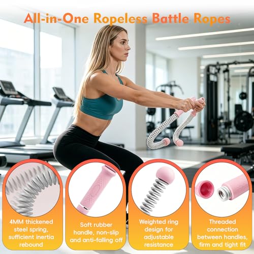 2Pcs Weighted Cordless Battle Ropes, Heavy Duty Cordless Battle Rope with Non Slip Handle Adjustable Resistance and Portable Exercise Ropes for Strength Training & Cardio Fitness(Pink) - color: Pink