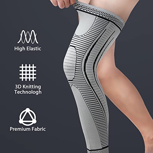 2 Pack Full Leg Compression Sleeves, Long Knee Brace Support for ACL,PCL, Meniscus Tear, Arthritis, Tendinitis,Men And Women (Gray, X-Large) - color: Gray, size: X-Large