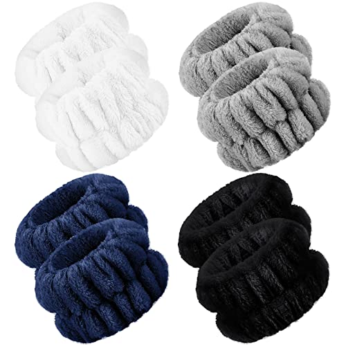 Chuangdi 4 Pairs Wrist Bands for Washing Face Wrist Spa Microfiber Wash Towel Band Scrunchies Absorbent Wristbands Sweatband for Women Prevent Liquid from Spilling(Dark Colors) - color: Dark Colors
