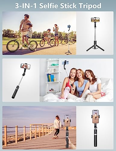 Selfie Stick Tripod with Light, 45'' Phone Tripod with Wireless Remote | Portable Travel Phone Tripod, Compatible with iPhone 16/15 Pro Max/15/14 Pro/14/13, Samsung S22/ S23 Ultra/Android Smartphone - color: Black - 45" Standard Height