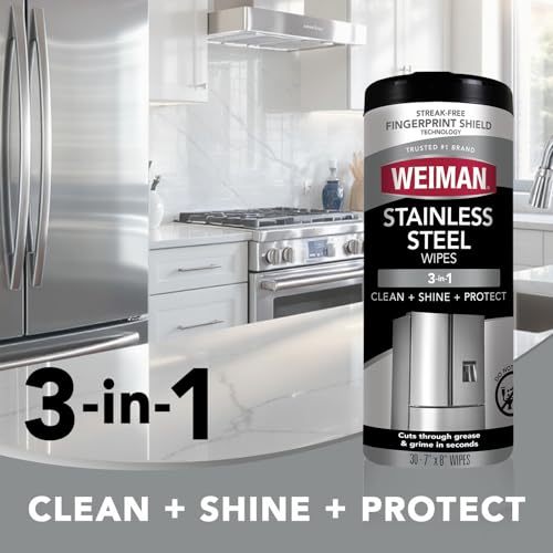 Weiman Stainless Steel Wipes and Leather Wipes - Clean and Polish Appliances for a Brighter and Longer Shine - Clean, Condition and Restore Leather Surfaces - Packaging May Vary