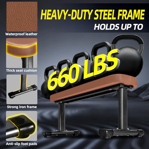 Flat Weight Bench, 2.4 Inch Thick Pad Workout Bench 660 LBS Bench Press Exercise Equipment for Home Gym Strength Weight Training - color: Brown, size: 41 in Basic
