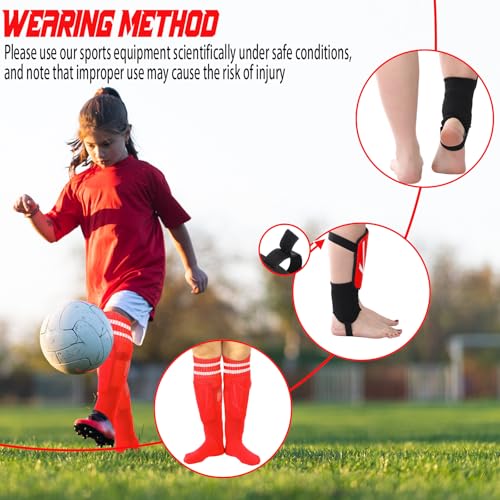 Soccer Shin Guards and Socks Kids Youth Lightweight Soccers Pads Defender with Ankle Protection Ski Shin Guards Football Equipment for Age 4-14 Toddler Boy Girl - color: Red, size: Small