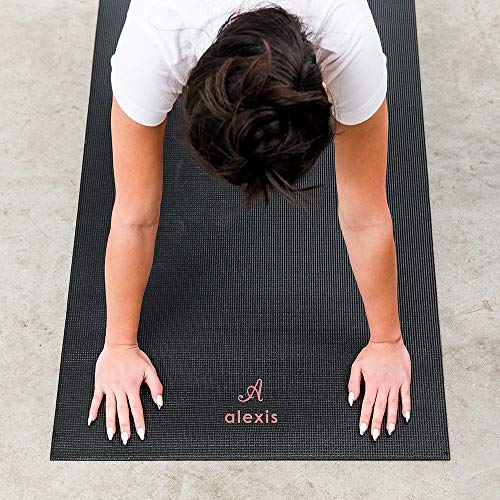 Weddingstar Customizable No-Slip Black Yoga Mat - color: Script Monogram