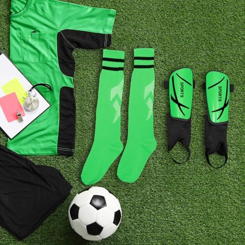 Soccer Shin Guards and Socks Kids Youth Lightweight Soccers Pads Defender with Ankle Protection Ski Shin Guards Football Equipment for Age 4-14 Toddler Boy Girl - color: Green, size: Medium