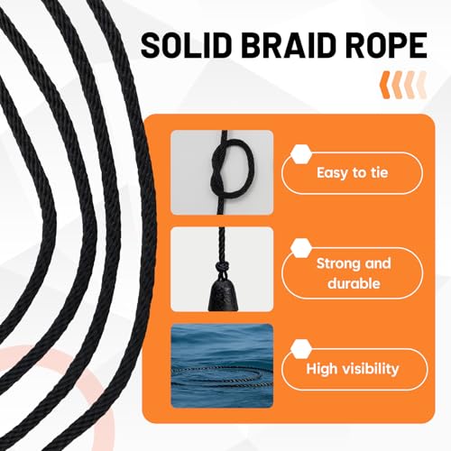 SDHUATUO 1/8 Inch Nylon Solid Braided Rope, 500FT Polyester Cord Black | 260 lbs, UV Resistant & Wearproof, Soft Flexible Rope for Binding, Flower Baskets and Other Handicrafts, Gardening - color: Black, size: 1/8''-500ft