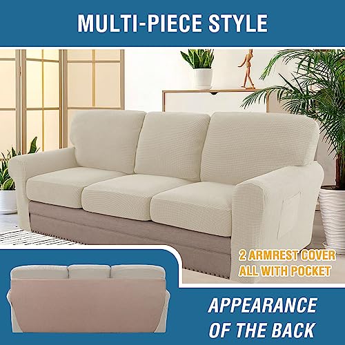 H.VERSAILTEX Multi-Pieces Sofa Covers Stretch Couch Covers Form Fitted Seats and Back Cushions Covers (3 Seat Covers Plus 3 Back Cusion Covers, Bonus 2 Armrest Covers), Island Fossi - color: Island Fossi, size: 3 SEAT COVERS + 3 BACK COVERS+ 2 ARMREST COV