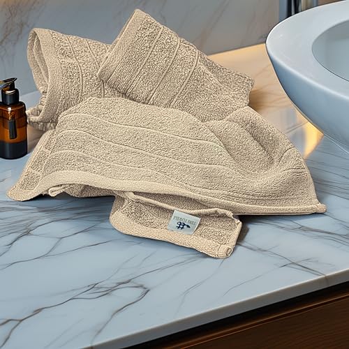 Tens Towels Pack of 6 Hand Towels, 100% Cotton, Lighter Weight, Quick to Dry, 16 x 28 Inches, Super Soft & Absorbent, Perfect for Bathroom & Kitchen (Beige) - color: Beige